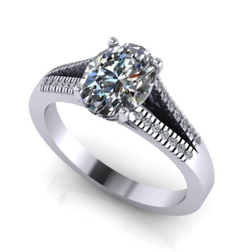 CAD of oval diamond ring with diamond split shank