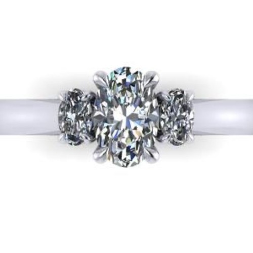 CAD render of a trilogy oval ring in platinum