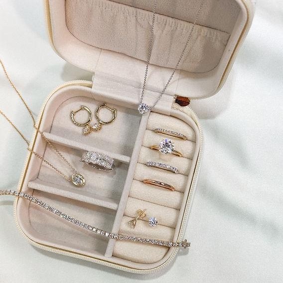 Jewellery box with rings, earrings and bracelets