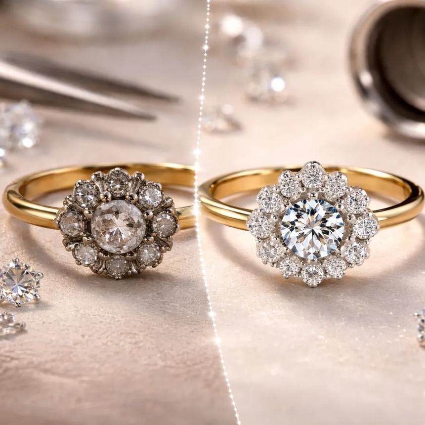 Two diamond and gold rings that look similar