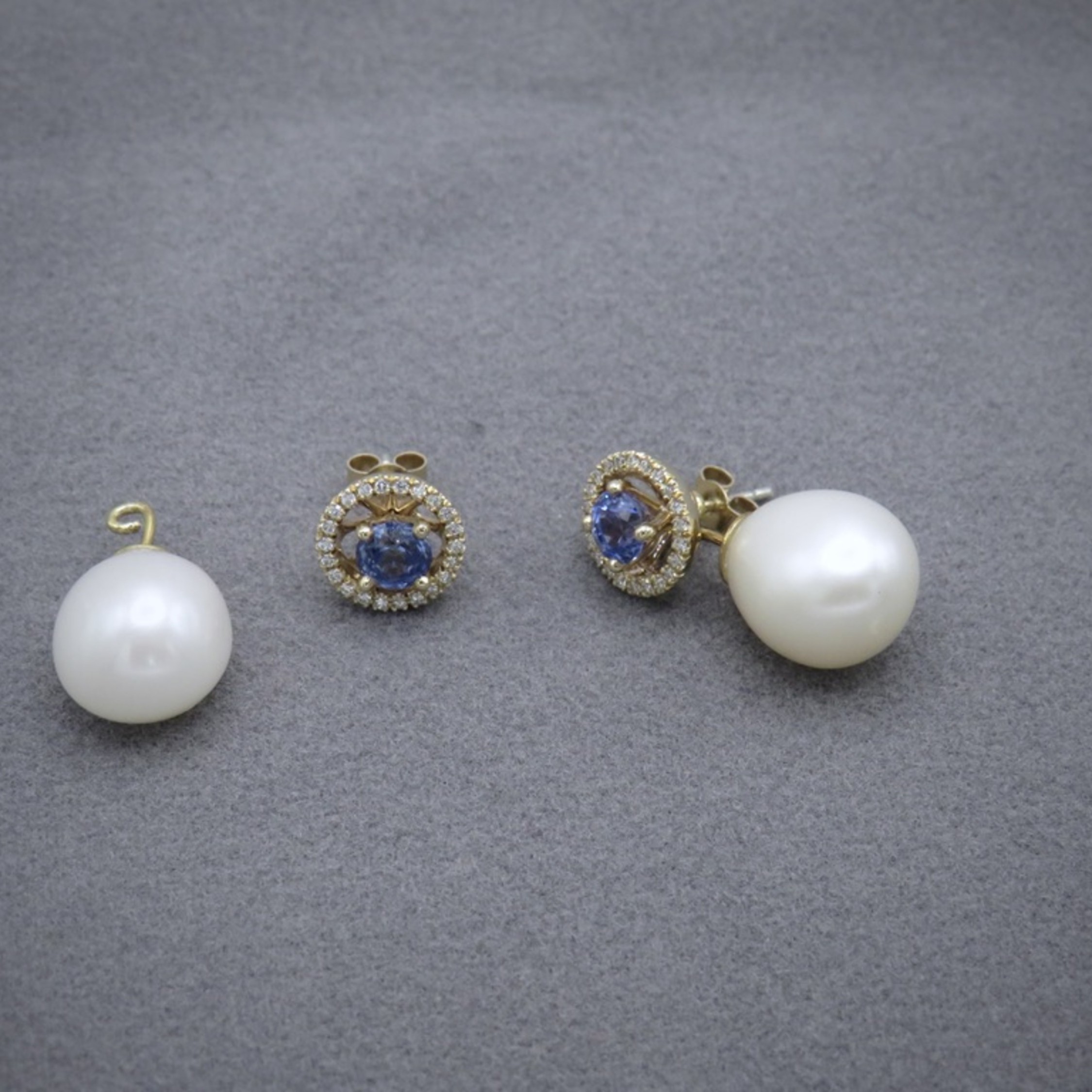 Sapphire, Diamond and Pearl drop earrings